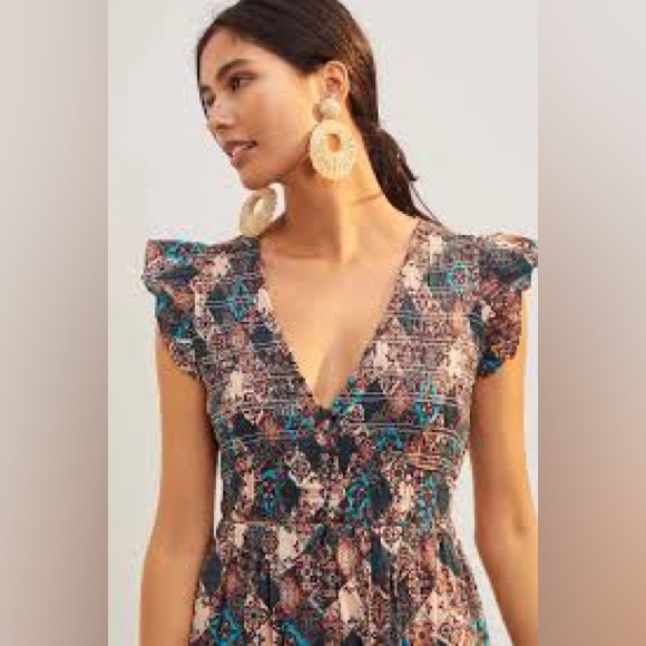 ANTHROPOLOGIE Peregrine Smocked Floral Midi Smocked Dress size Medium Petite - Picture 3 of 8